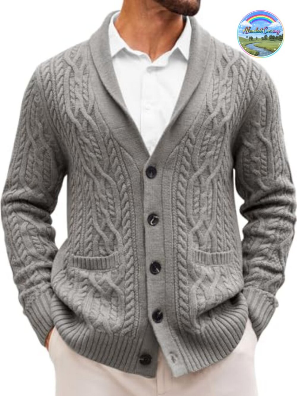 Mens Shawl Collar Cable Knit Button Down Cardigan Sweater